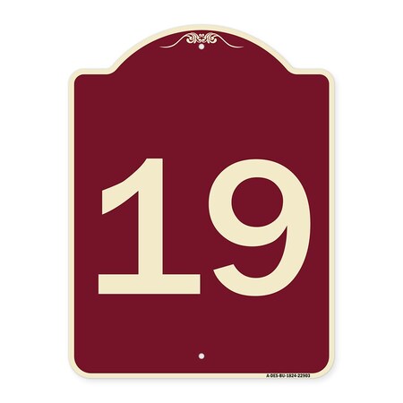 Signmission Designer Series Sign W/ Number 19, Burgundy Heavy-Gauge Aluminum Sign, 24" x 18", BU-1824-22903 A-DES-BU-1824-22903
